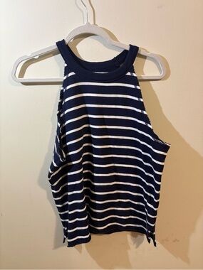 Aerie nautical blue white striped sweater tank top high neck raw hem Medium